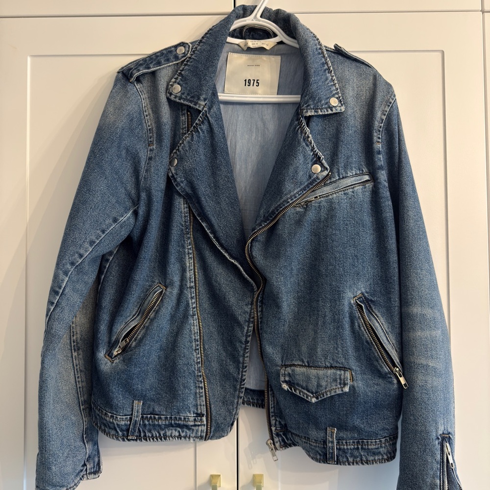 Zara Blue Jean Jacket Asymmetrical Design